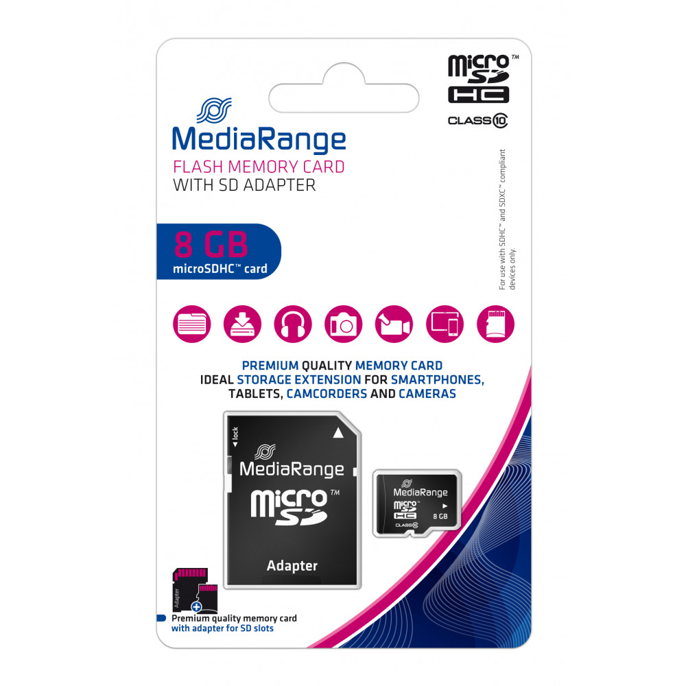MediaRange Micro SDHC UHS-I U1 Card 8GB + adapter